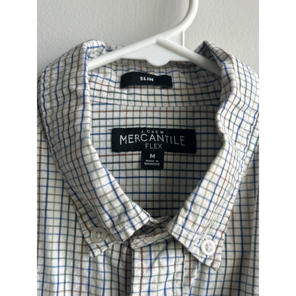J.Crew Off White Multicolor Plaid Button Down Shirt Mens Medium Slim Fit - Picture 3 of 9